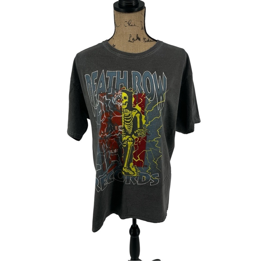 Death Row Records T Shirt Mens Lg Charcoal Gray Lightning Graphic‎ Hip Hop 90s